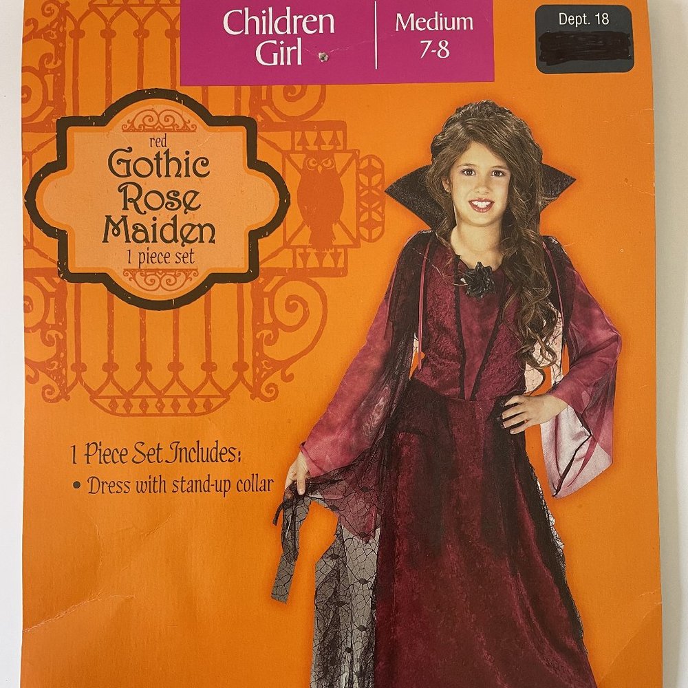 Gothic Rose Maiden One Piece Dress Stand Up Collar Cranberry/Black Girls Med 7-8 - Picture 1 of 12